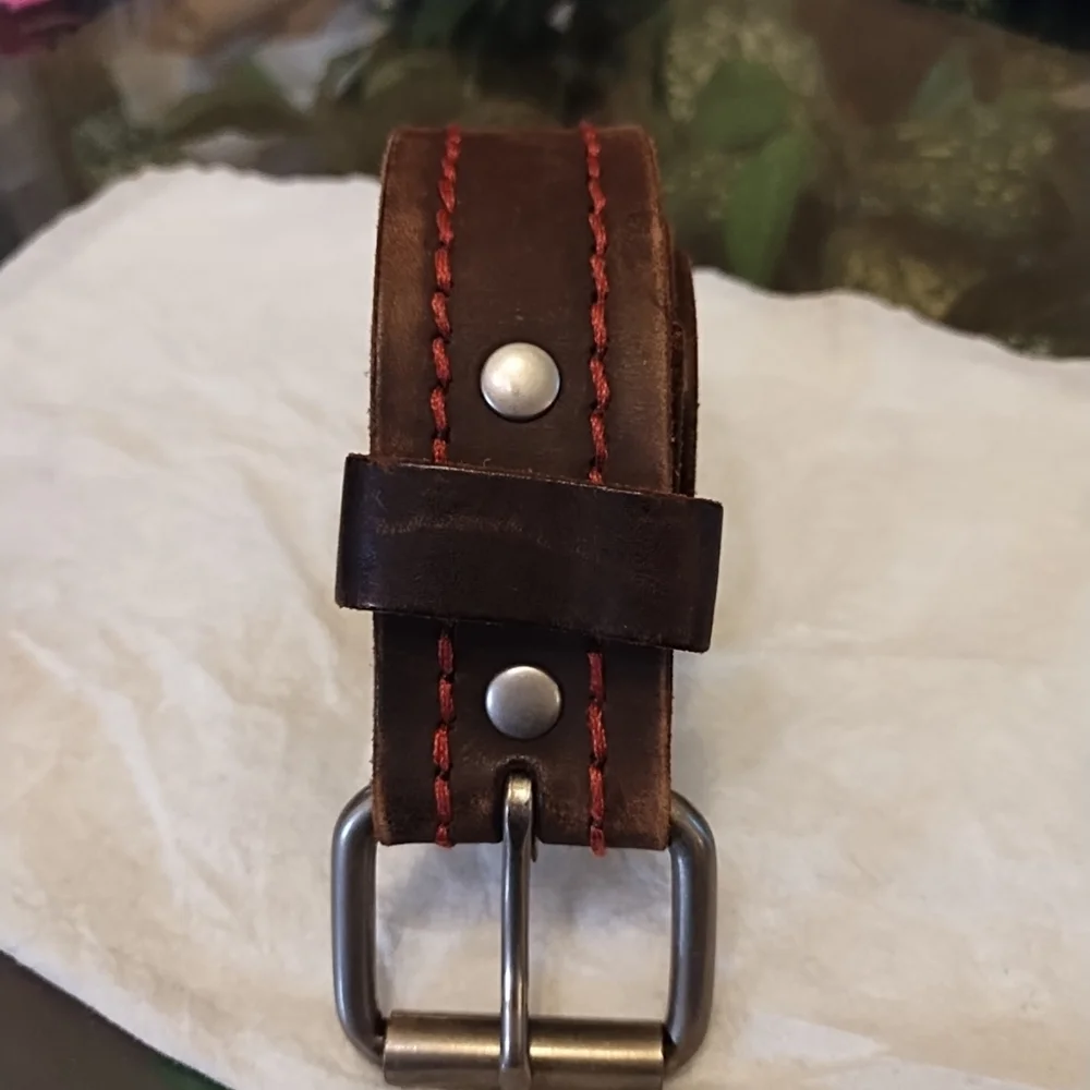 Banana Republic Genuine Leather Brown Belt with Red Stitching 44 Inches Long‎